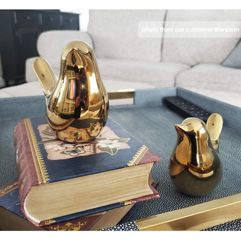 Insiswiner Home Ceramic Decor Gold Birds Figurine Garden Cottage Decorative Small 2Pcs - Image 2